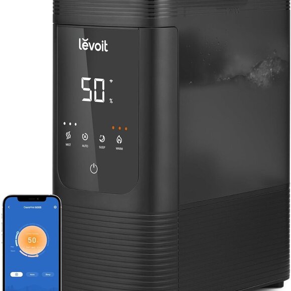 6L Smart Warm and Cool Mist Humidifiers for Home Bedroom 60H Runtime and Auto C